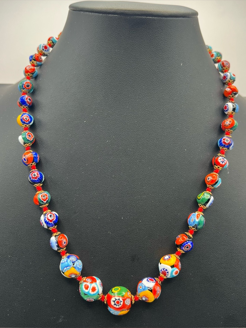 Hand Knotted Vintage Italian Millefiori Glass Beaded Necklace